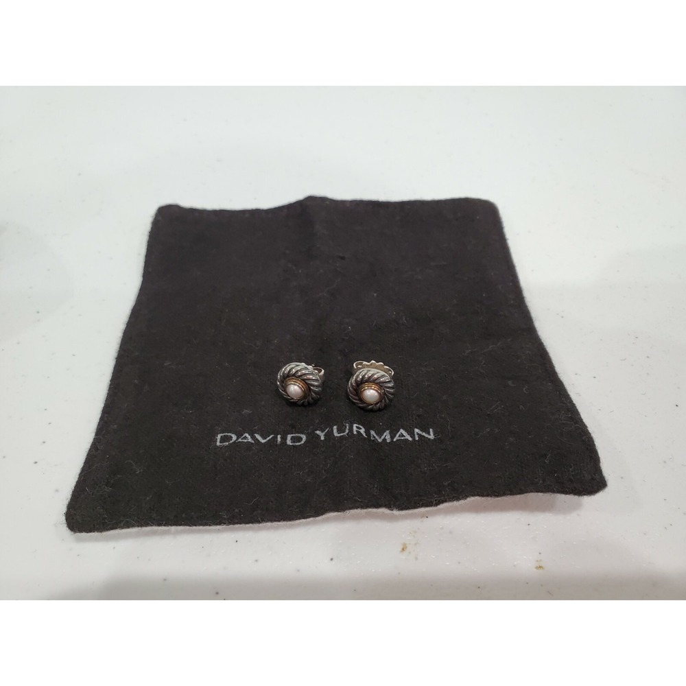 David Yurman Pearl Infinity Stud Earrings in Sterling Silver 585 Gold MINI - Picture 8 of 8
